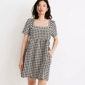 Madewell Linen-Blend Allie Mini Dress in Gingham Check